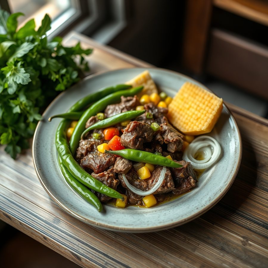 Beef Tongue with Chiles, Corn and Tomato (Lengua de Res)