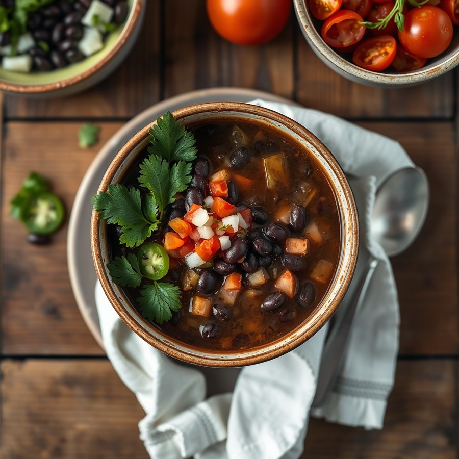 Black Bean Soup with Tomato-Tomatillo Salsa