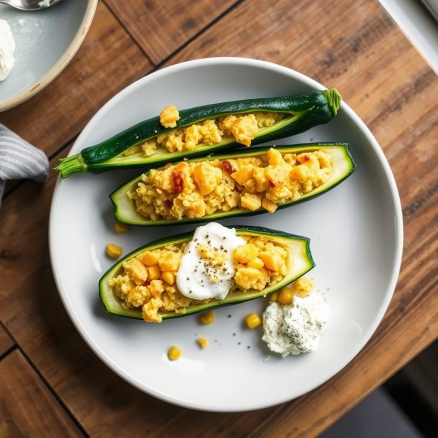 Cornbread Stuffed Zucchini