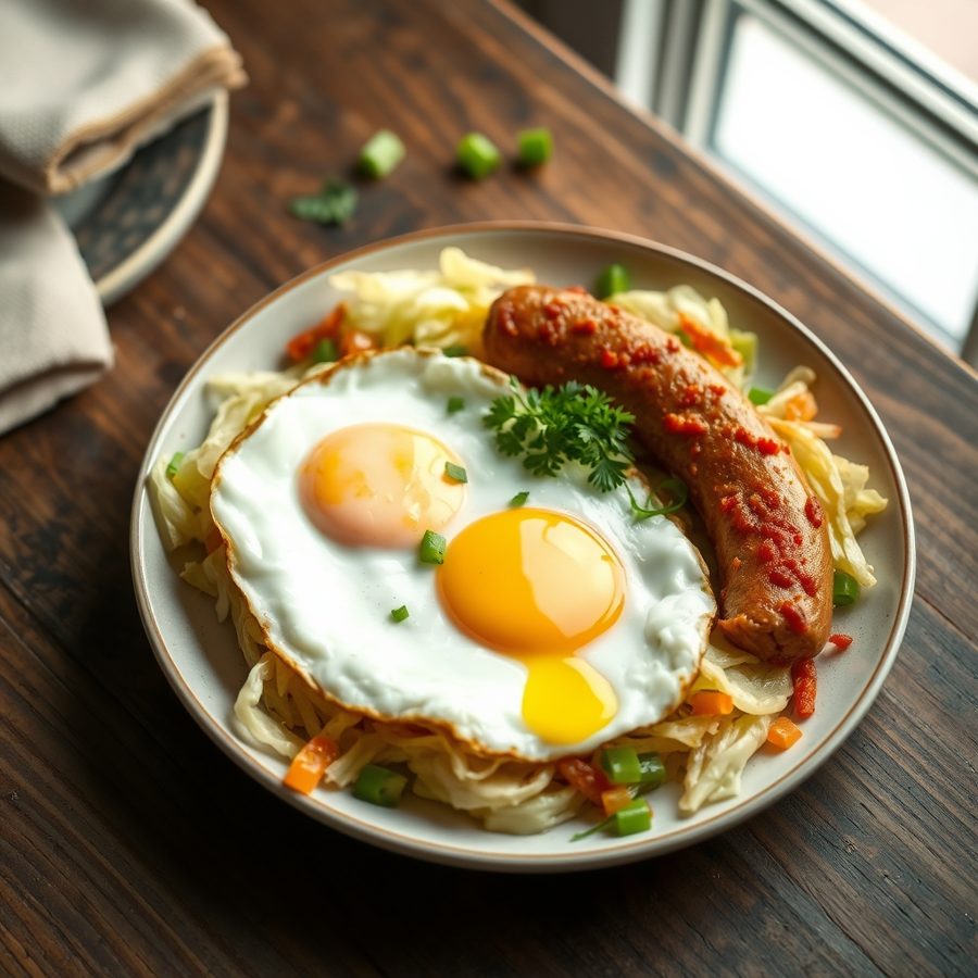 Egg with Cabbage and Turkish Sausage
