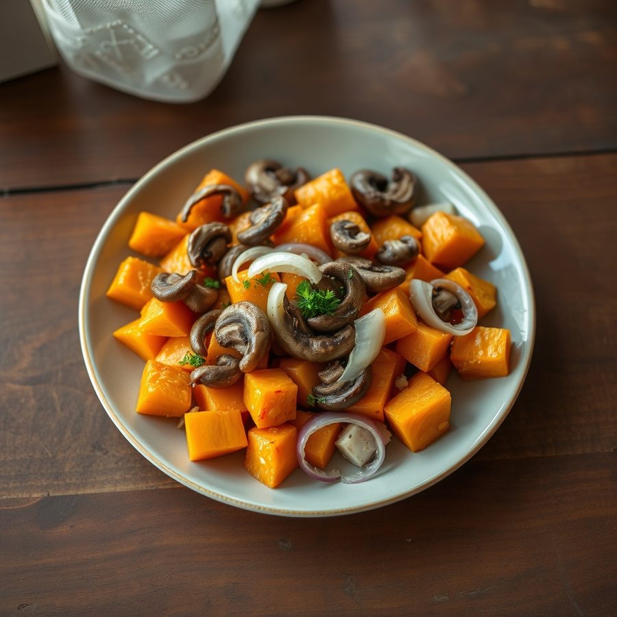 Ibijumba n'Ubwoko (Rwandan Sweet Potato and Mushroom Dish)