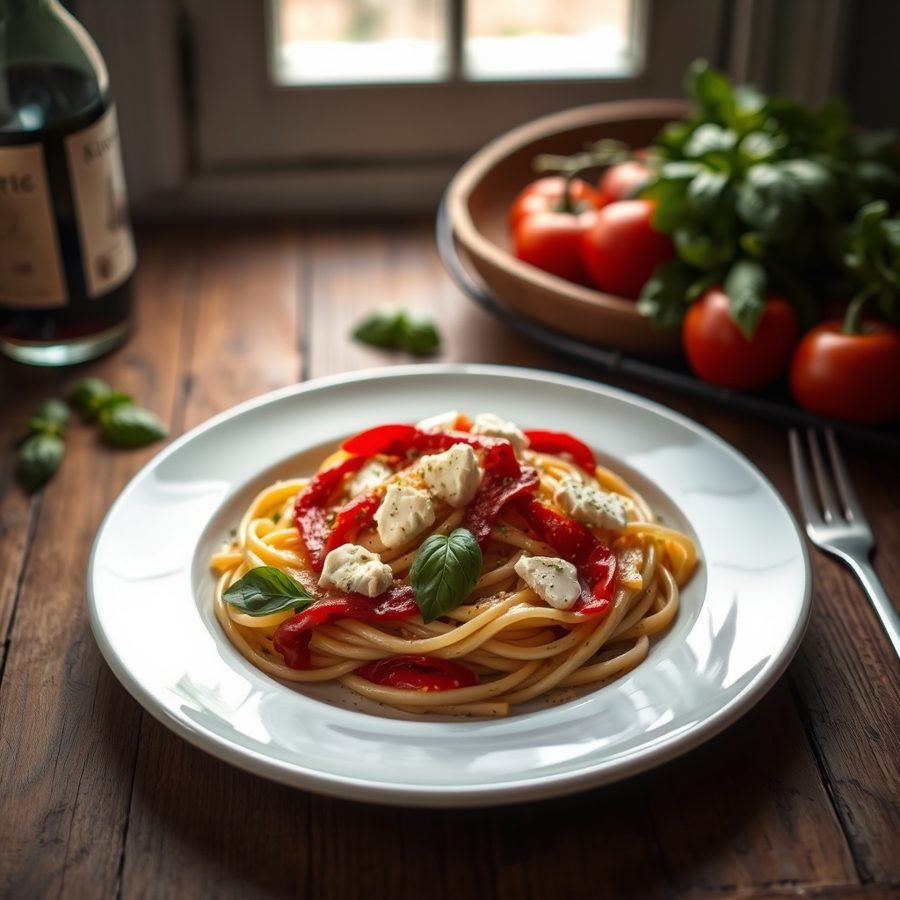 Pasta with Red Pepper and Goat Cheese