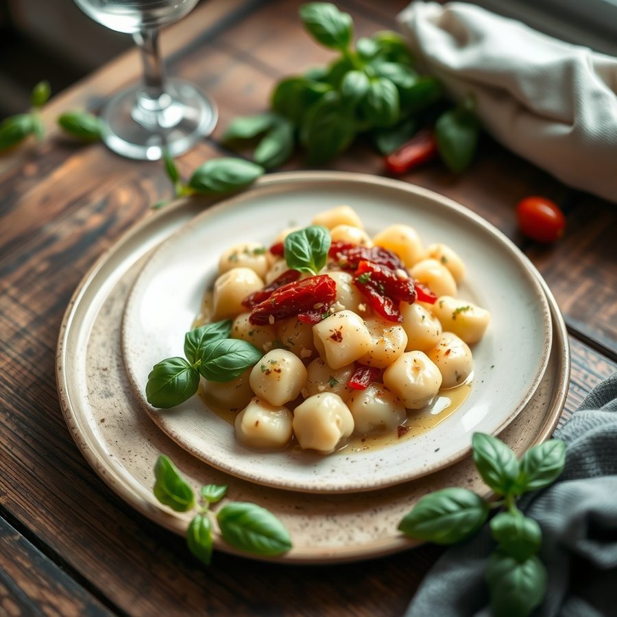 Potato Gnocchi with Basil and Sun-dried Tomatoes
