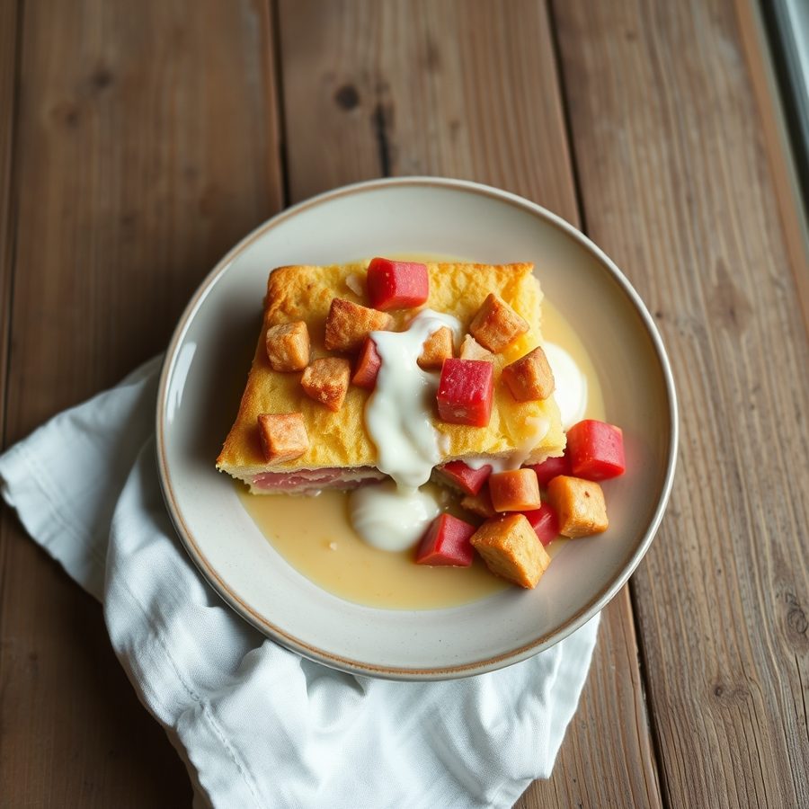 Rhubarb and Custard Bread Pudding