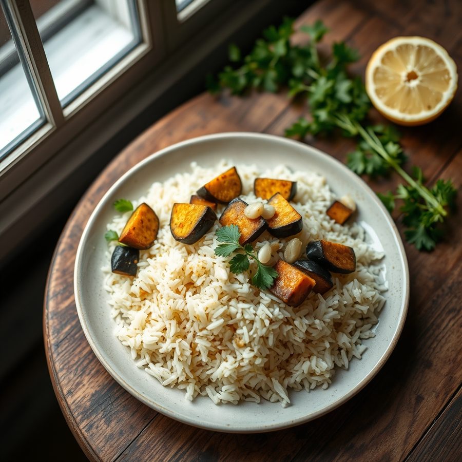 Rice with Lemon Coconut and Eggplant (Vangibhat)