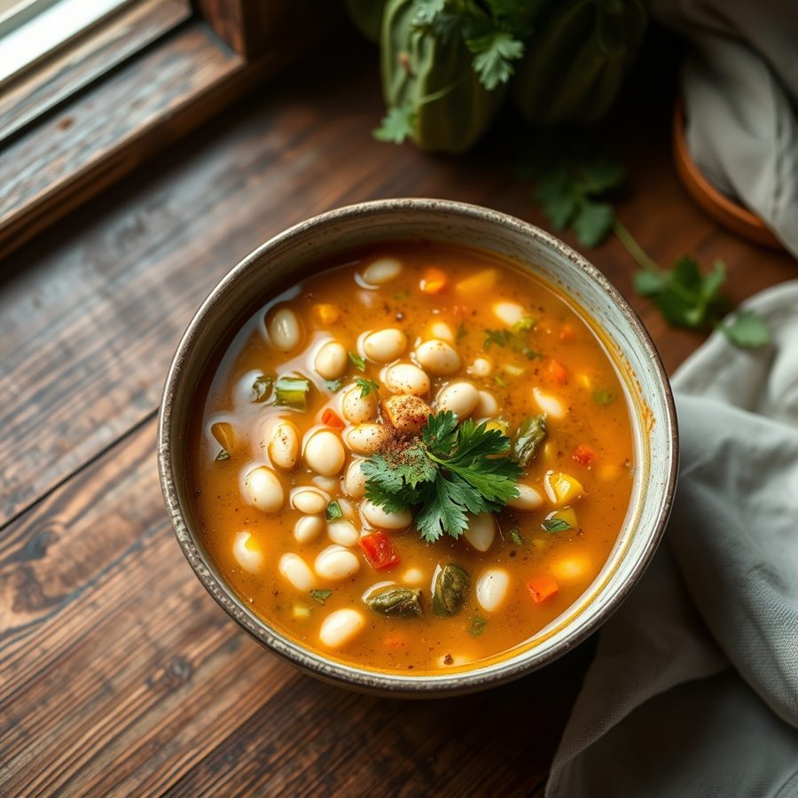 White Bean and Pumpkin Leaf Soup
